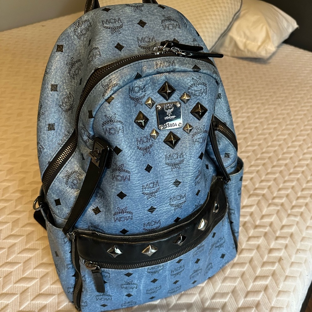 MCM Blue Backpack with Silver and Black Details